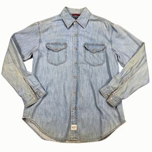 Levi's Pearl Snap Denim Shirt Men's Medium Blue Light Wash Western Rodeo